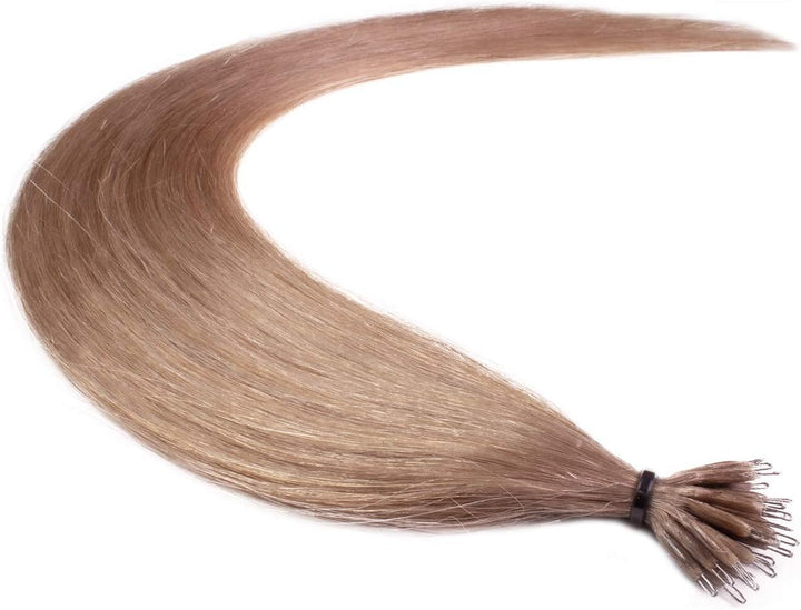hair2heart Premium Nanoring Extensions Echthaar glatt - 50 Strähnen 1g 60cm 8/01 hellblond natur-asc