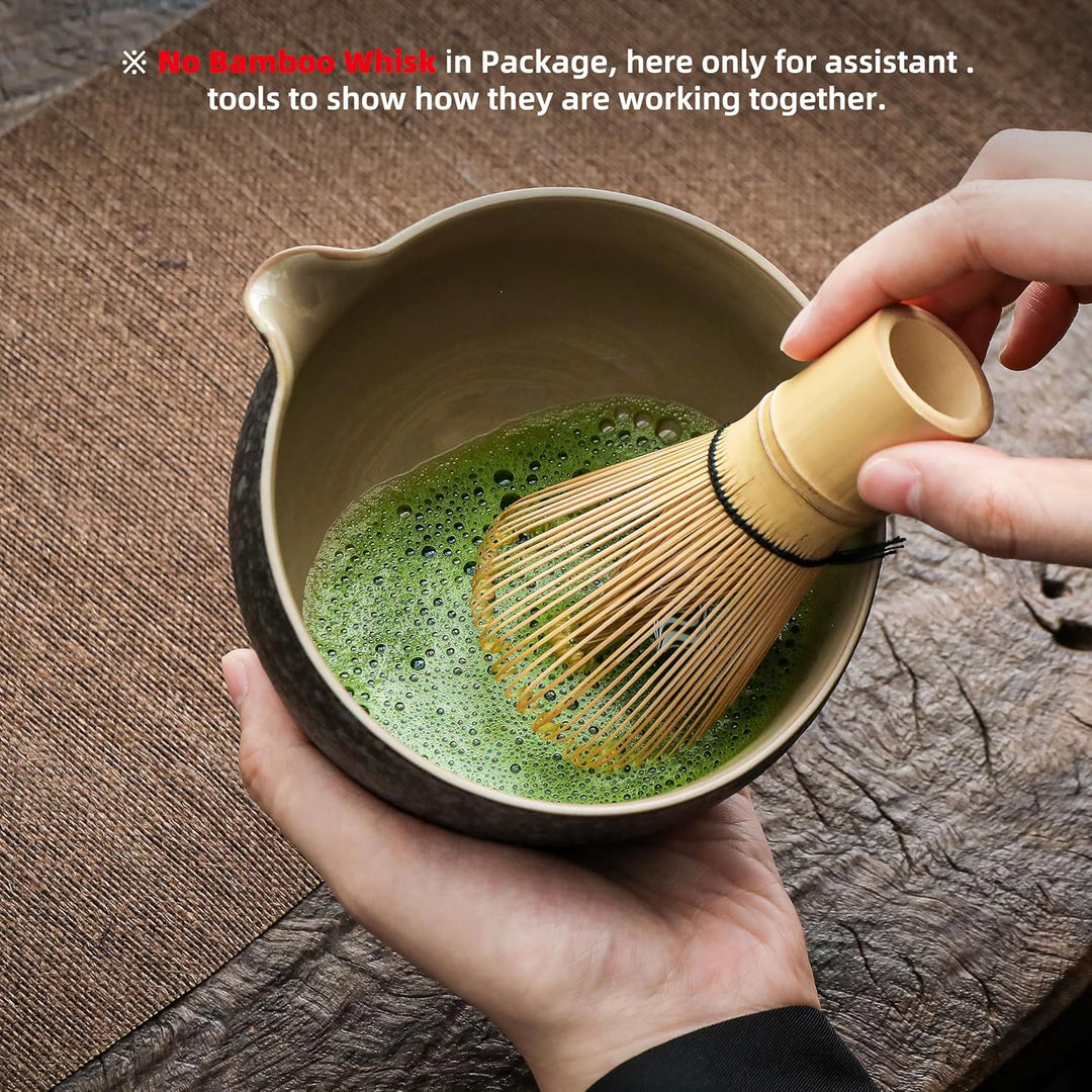 TEANAGOO Japanese Natural Rock Texture Matcha Chawan mit Schneebesenauflage, 510 ml. K17, Rocky-Schw