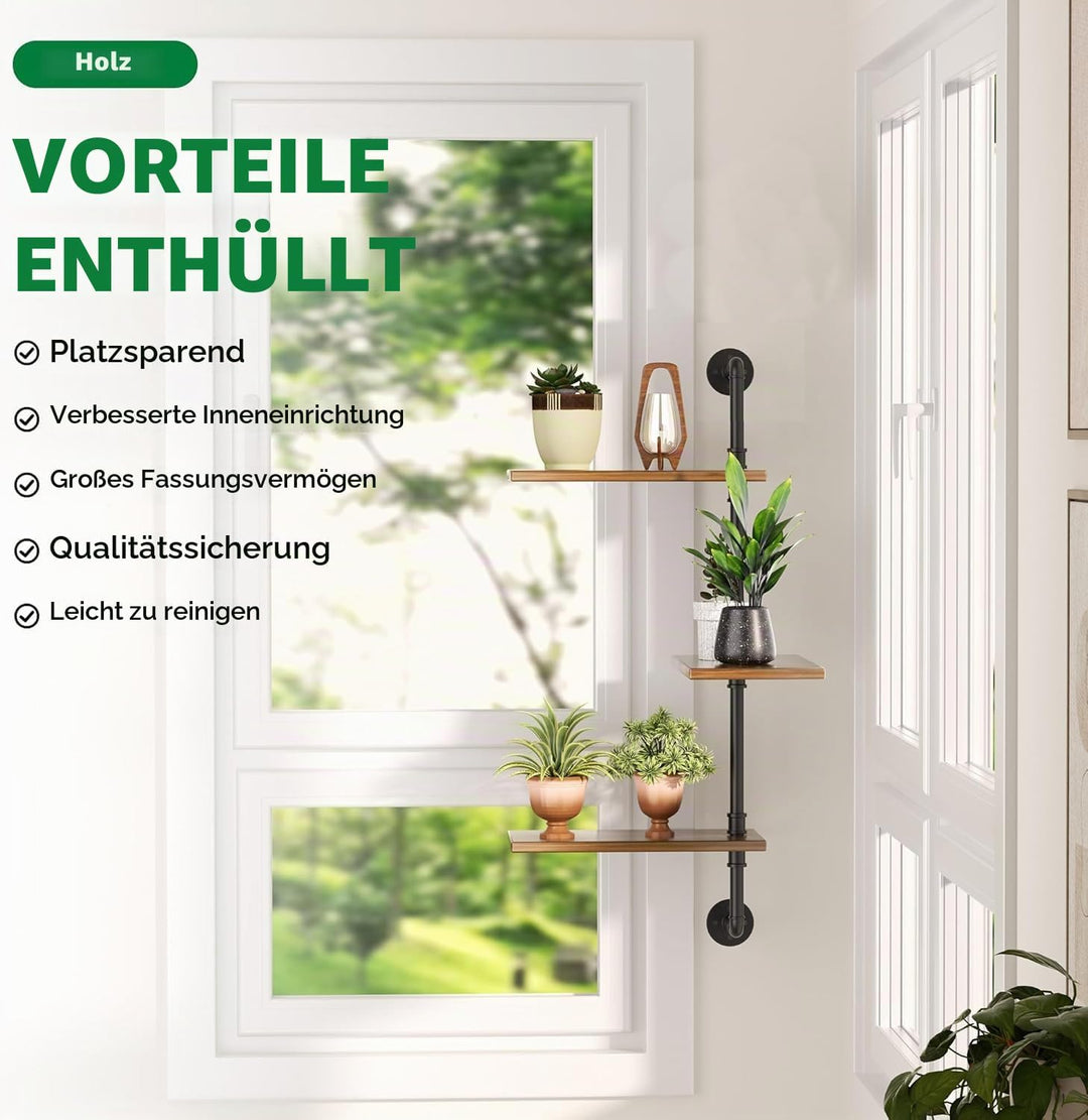 Drehbarer Fensterpflanzenständer Massivholz - Wandmontiertes Pflanzenregal für Küche, Bar &amp; Wohnzimm
