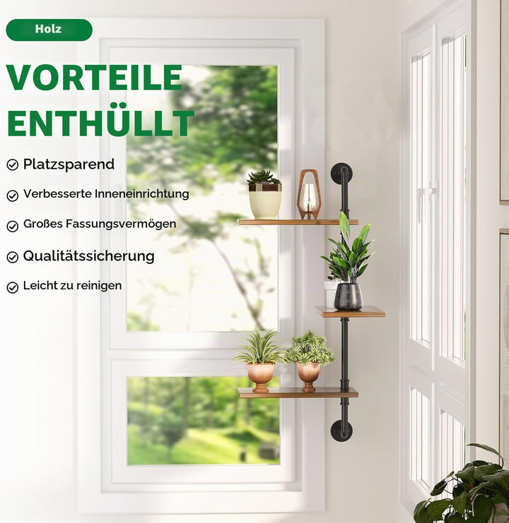 Drehbarer Fensterpflanzenständer Massivholz - Wandmontiertes Pflanzenregal für Küche, Bar &amp; Wohnzimm