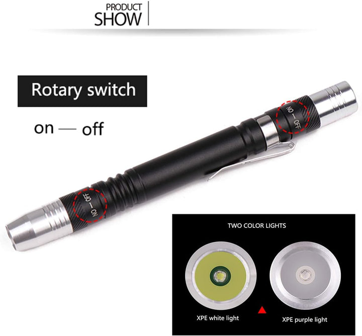 POCKETMAN Mini Taschenlampe LED 395nm UV Taschenlampe 2 Lichtquelle Mini Stift Taschenlampe mit Bele