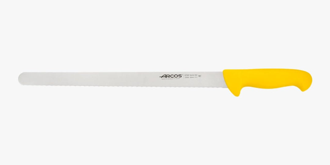 Arcos Kuchenmesser Flexibel Gezahnt 35 cm - Edelstahl NITRUM - Polypropylen Griff Gelb - Präziser Sc