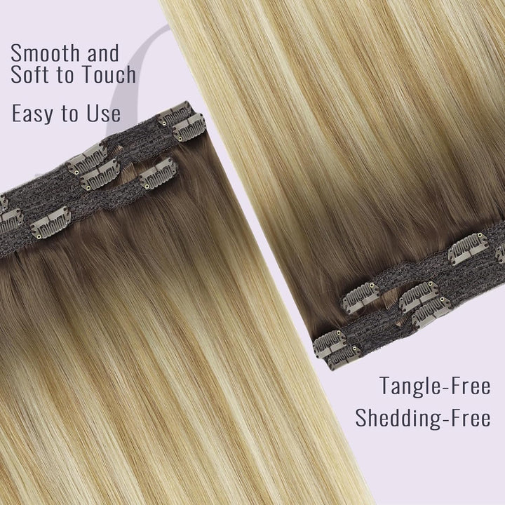 Fshine Echthaar Extensions Clip, 30cm 3 Stücke 50g Haarextension Echthaar Clip in Haarverlängerung M