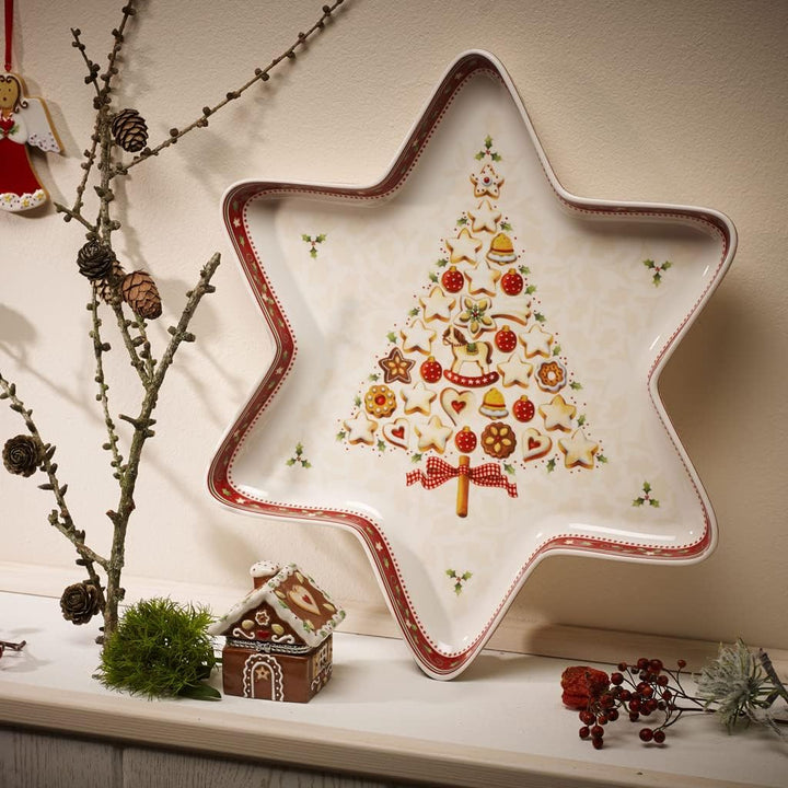 Villeroy und Boch Winter Bakery Delight Grosse Schale in Stern-Form, Premium Porzellan, Weiss/Rot/Be