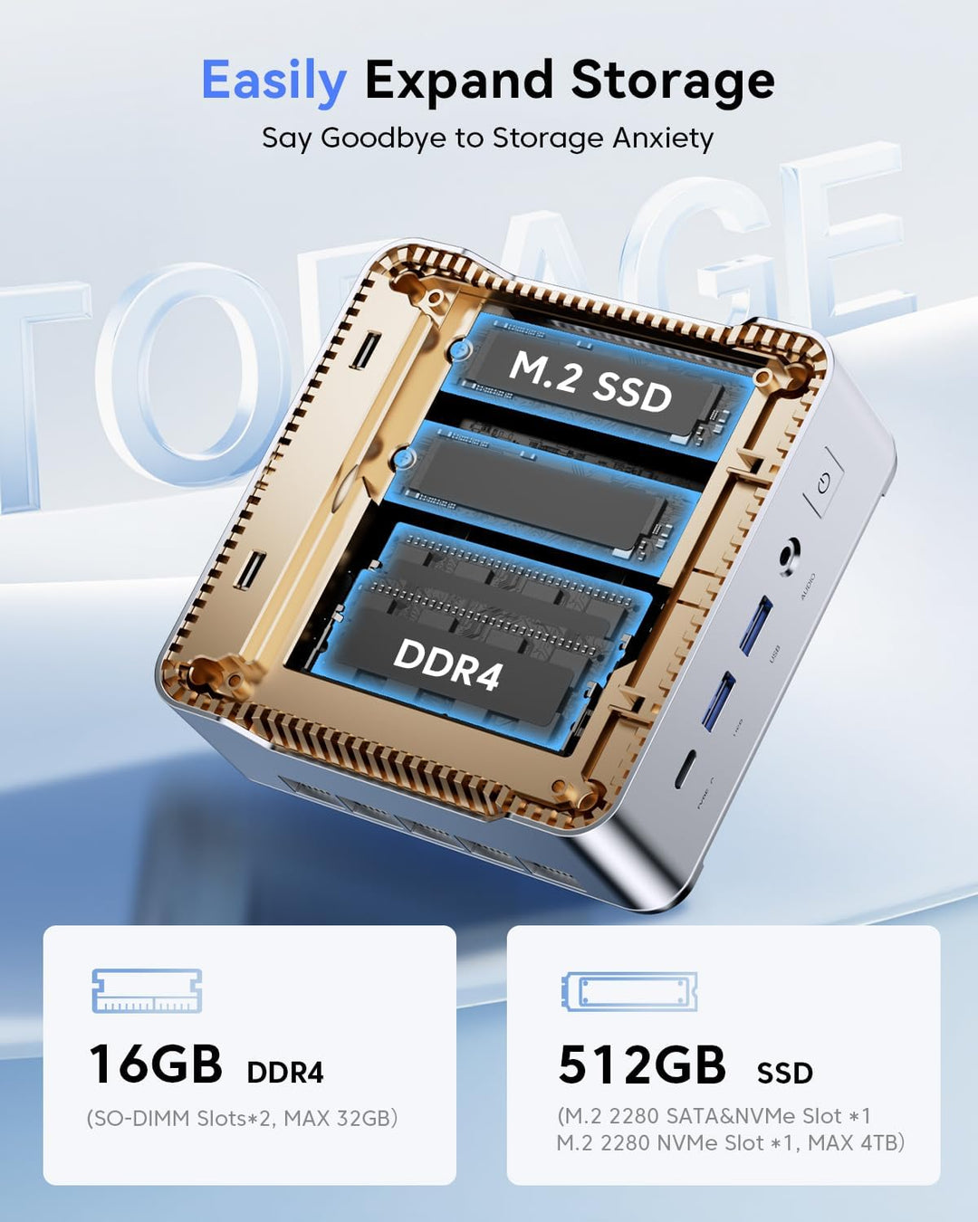 NiPoGi Essenx E2 Mini PC W-11 Pro, Ιntel Twin Lake N150(bis zu 3,6 GHz, 6 W TDP), 16 GB DDR4 512 GB