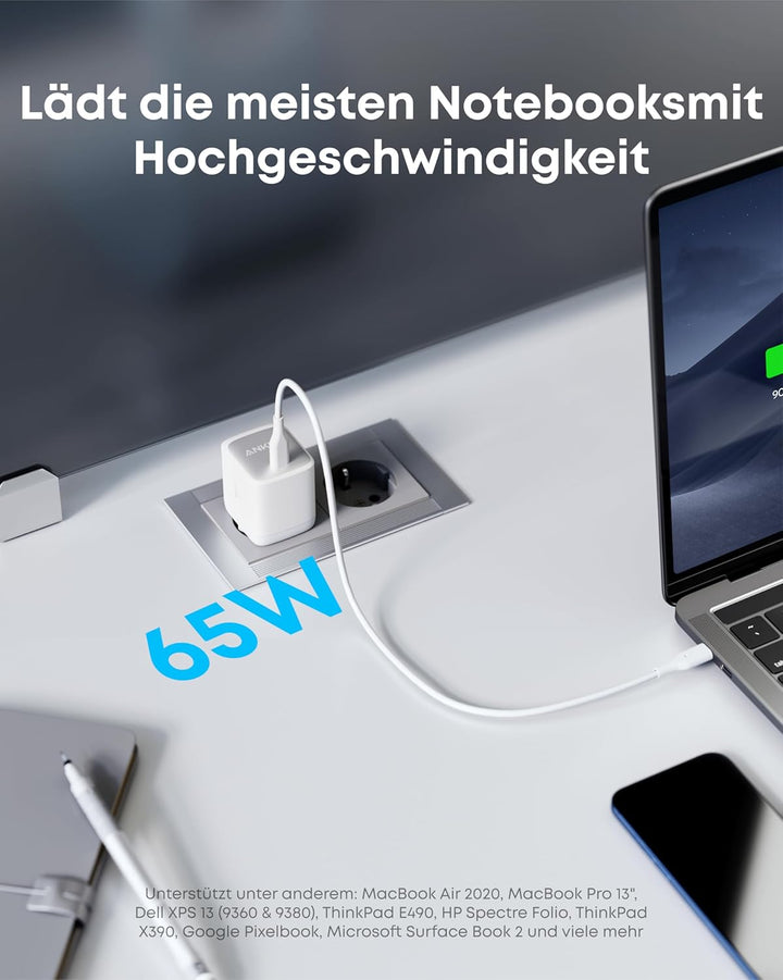 Anker Nano II 65W USB-C Ladegerät Netzteil mit Schnellladeleistung, GaN II Technologie, Kompatibel m