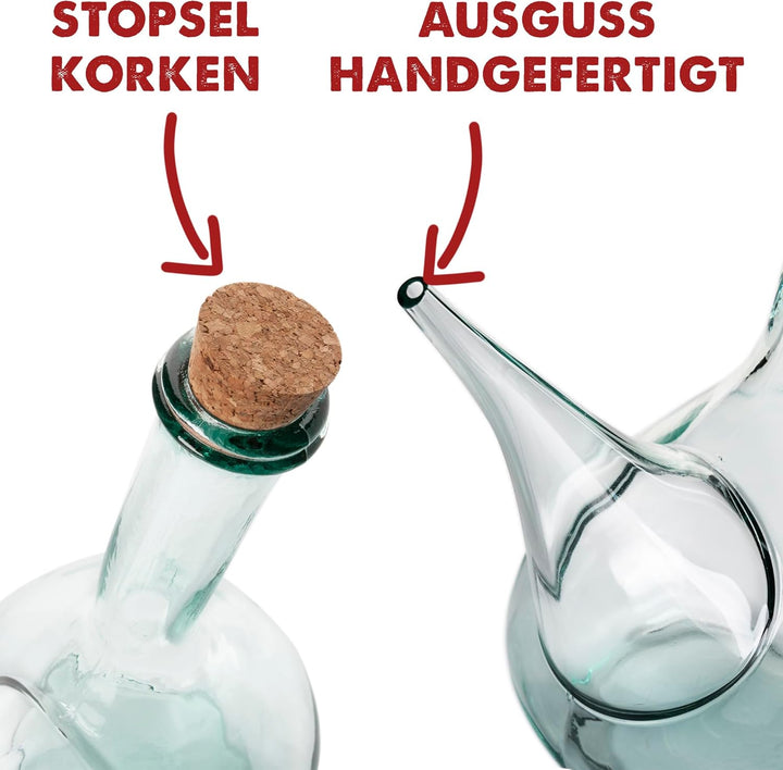 Artisan Glas Weinkrug. Weinausgiesser aus Glas 750 ml. Kristall porron. weinausschenker spender deka