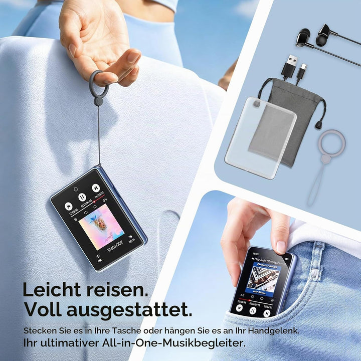 MP3 Player Bluetooth 5.3 mit 2.8 Zoll Voller Touchscreen Lautsprecher, 32GB (Unterstützt bis zu 128
