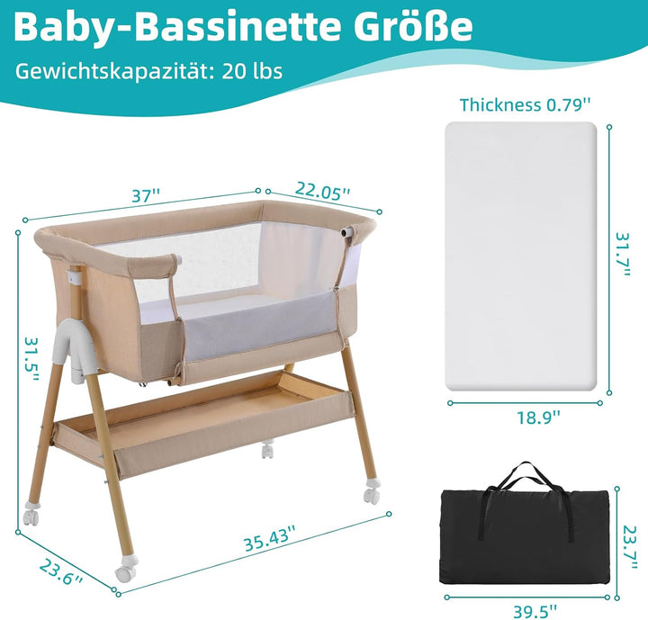 cozydwells Babybettchen, Bassinet für sicheres gemeinsames Schlafen, Staubsaugerbeutel, einfach zu m