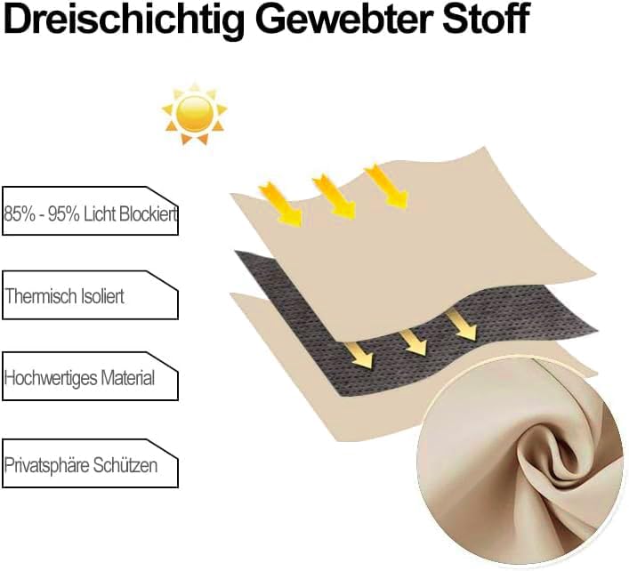 DWCN Vorhang Blickdicht Verdunkelungsgardinen mit Ösen 2 Stücke Thermogardine für Wohnzimmer, Schlaf