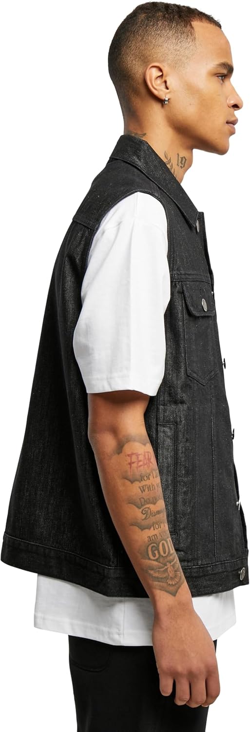 Urban Classics Herren Denim Vest – Jeansweste aus Baumwolle mit Knopfleiste, Brusttaschen und Kragen