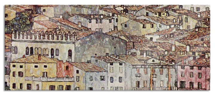 Glasbild Panorama | Wandbild aus Echtglas | Gustav Klimt - Malcesine am Gardasee | 120x50 cm | inkl.