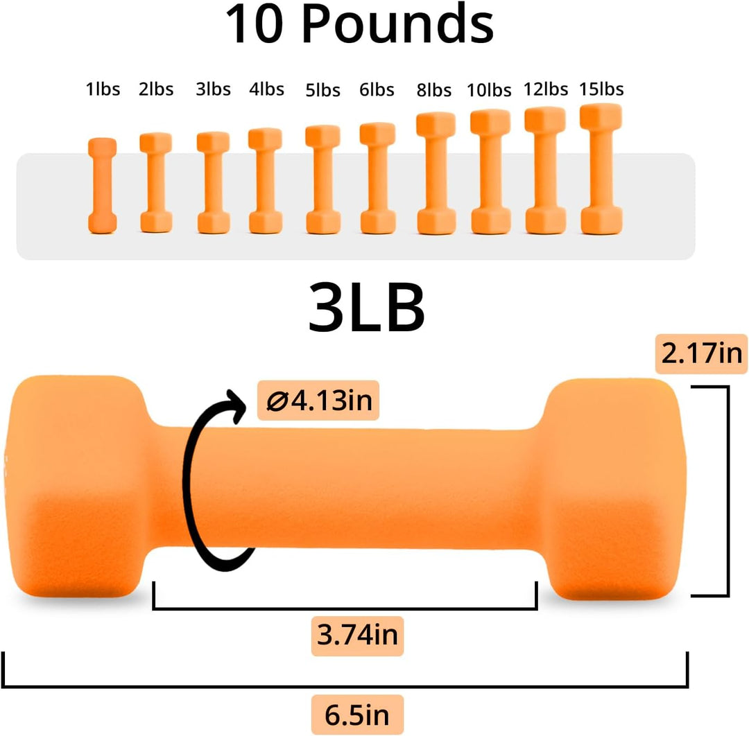 Portzon Gewichte Hanteln, 10 Farben, kompatibel mit 2 Neopren-Hanteln, 0,5–6,8 kg, rutschfest, rolls