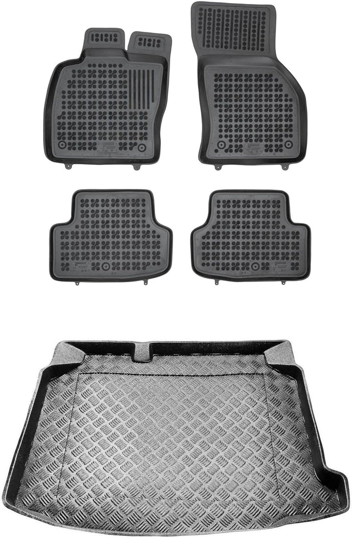 M MOTOS Satz Gummifussmatten und PE Kofferraumwanne für SEAT Leon III MK3 2013-2020 - Verbessern Sie