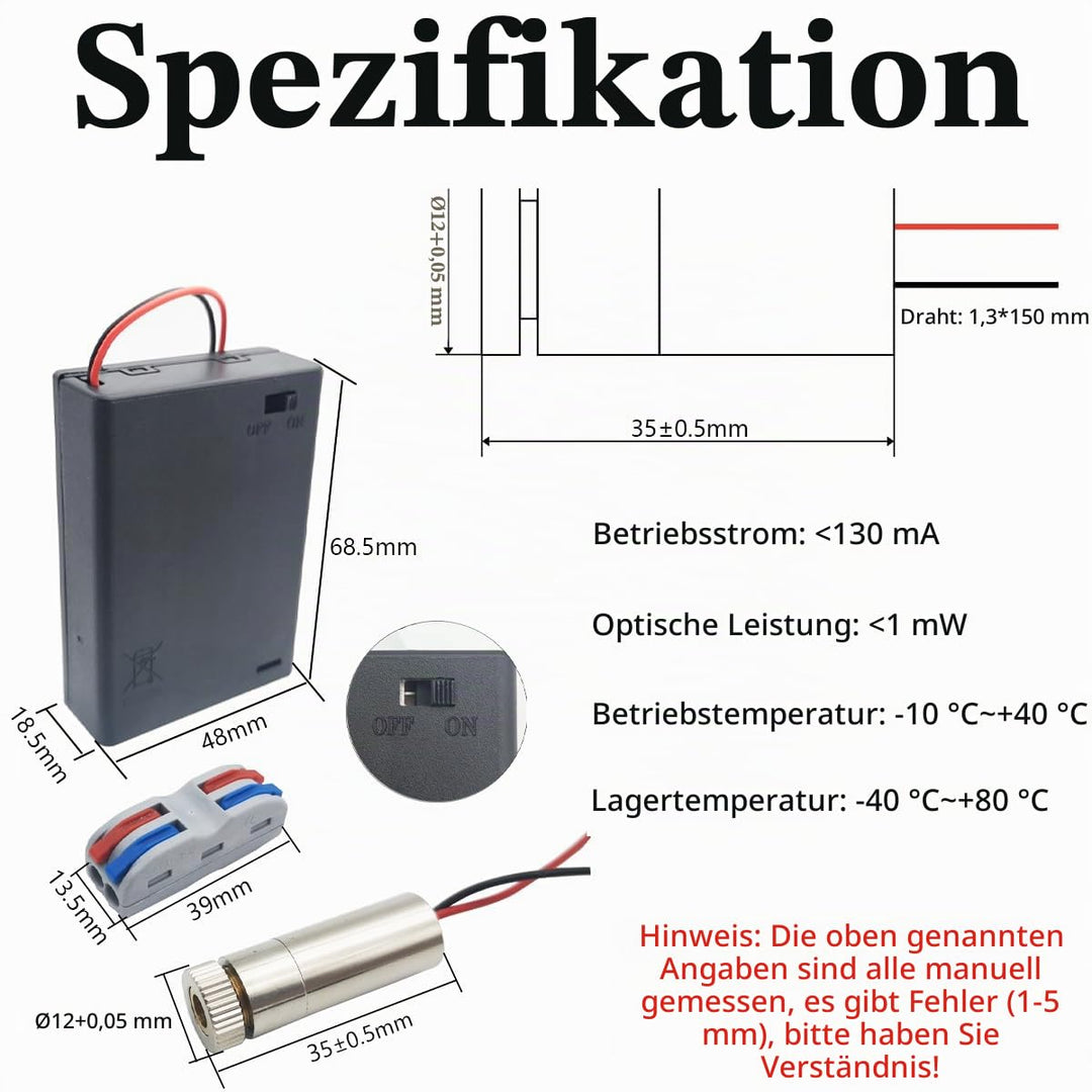 CTRICALVER 1 Pcs 520nm 3-5V Grün Laser-Dot-Modul-Diode mit Fahrer-Kunststoff-Objektiv + 1 pcs AA Bat