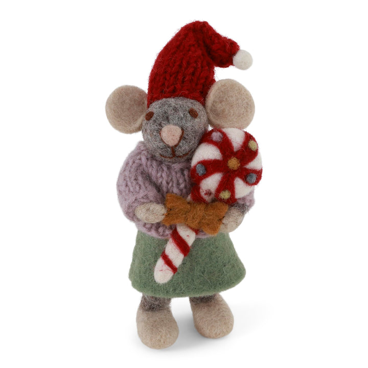 Gry &amp; Sif Filzanhänger Maus Weihnachten – Handmade Fairtrade Christbaumschmuck aus Filz – 12 x 4 cm