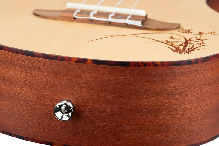 Ortega Guitars Tenor Ukulele akustisch - Bonfire Series - Fichtendecke mit lasergaviertem Motiv (RU5