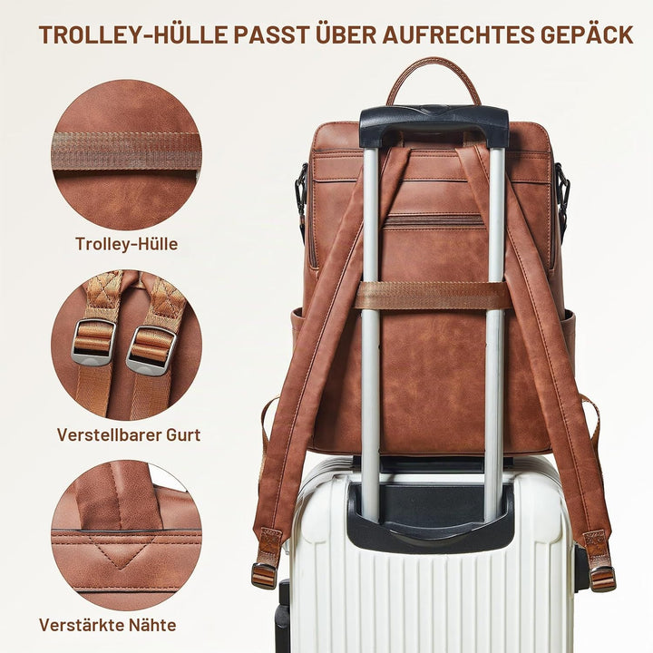 Shrrie Laptop-Rucksack für Damen, 15,6 Zoll Reise-Rucksack aus Leder, Handgepäck-Rucksack Computerta