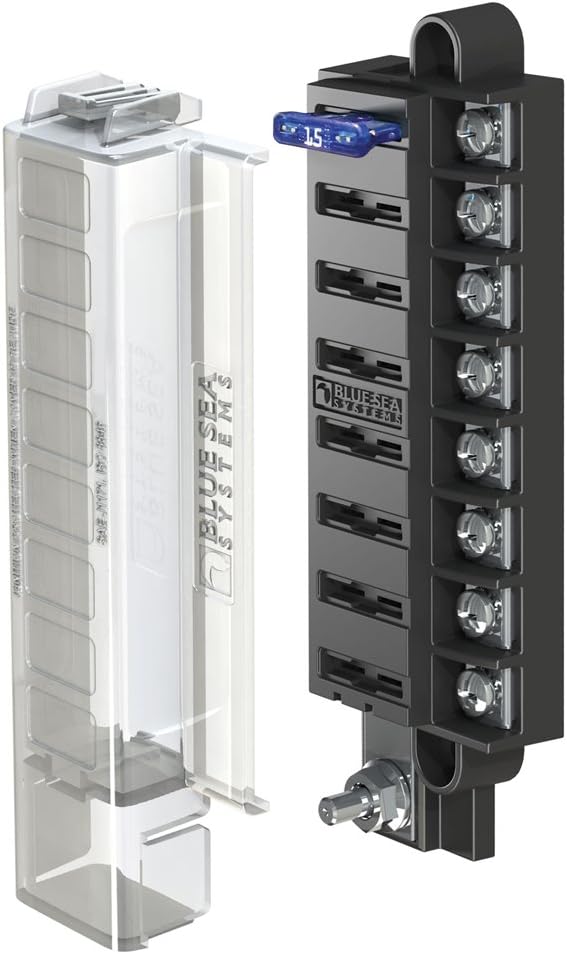 Blue Sea Systems ST Flachsicherungsblock 8 Schaltkreise mit Abdeckung, 8 Schaltkreise mit Abdeckung