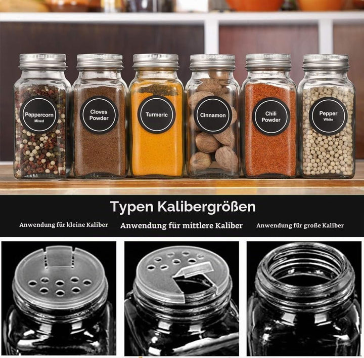 miaomiao 12 Stück Gewürzgläser Eckig Set, 120 ml Gewürzdosen Gewürze Organizer, Gewürzbehälter Spice