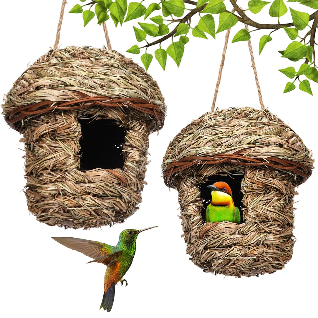 2 Stück Nistkästen, Vogelnest, Handgewebte Vogelhäuser, Vogelhäus zum Aufhängen, Gras Bird Nest für