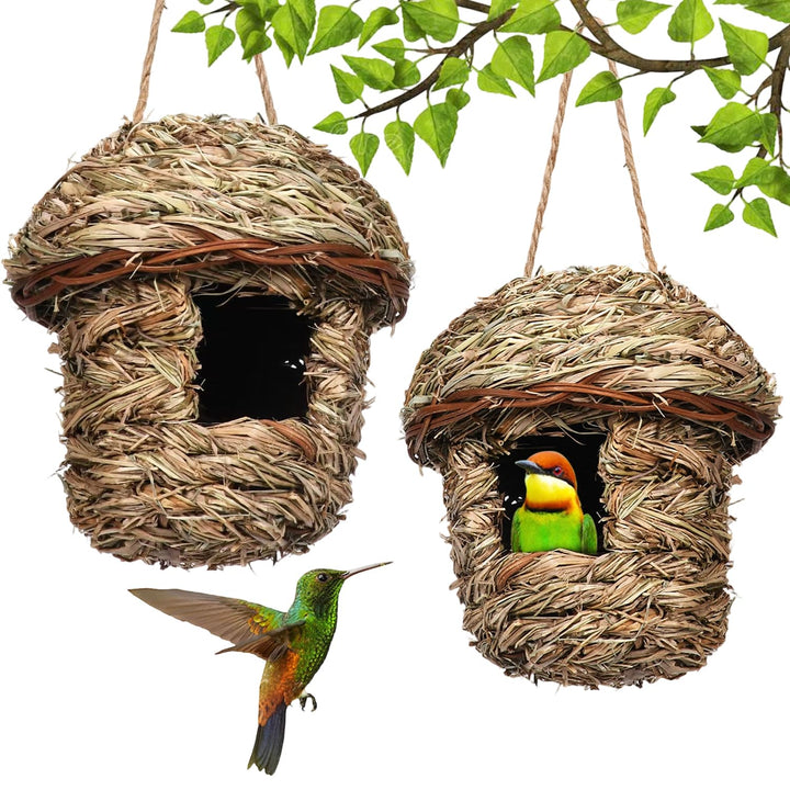 2 Stück Nistkästen, Vogelnest, Handgewebte Vogelhäuser, Vogelhäus zum Aufhängen, Gras Bird Nest für