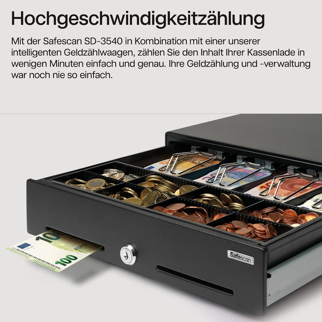 Safescan SD-3540 Standard-Duty Kassenschublade mit 4 Fächern für Banknoten und 8 für Münzen - Kassen