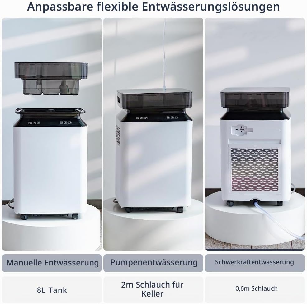 Kalopsia Raumentfeuchter Luftentfeuchter mit Kondensatpumpe: 80L/Tag Elektrischer Bautrockner mit 8L