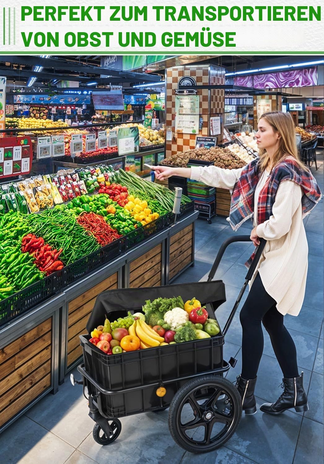 SEPNINE® 2in1 Einkaufstrolley mit 86L Kapazität, Handwagen mit Schiebebügel, bis 40kg belastbar, Tro