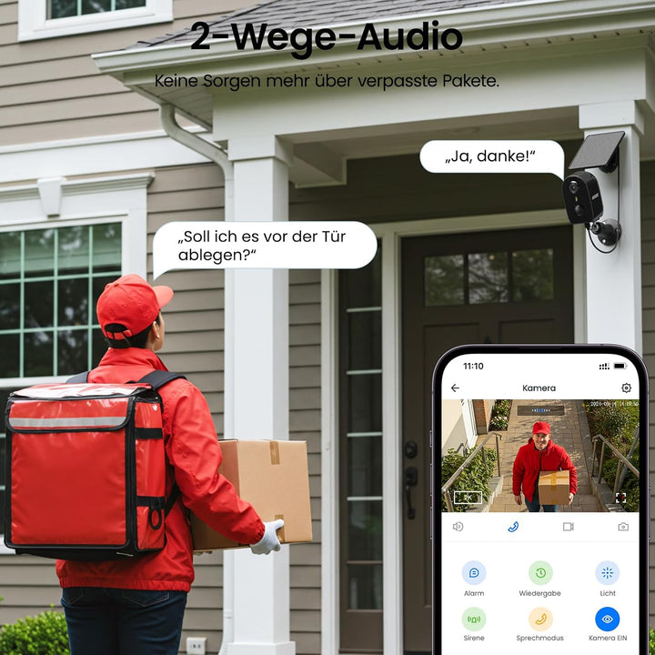 AOQEE 2K Überwachungskamera Aussen Solar Akku - Kabellose Kamera Überwachung Aussen Solar, 2,4GHz WL