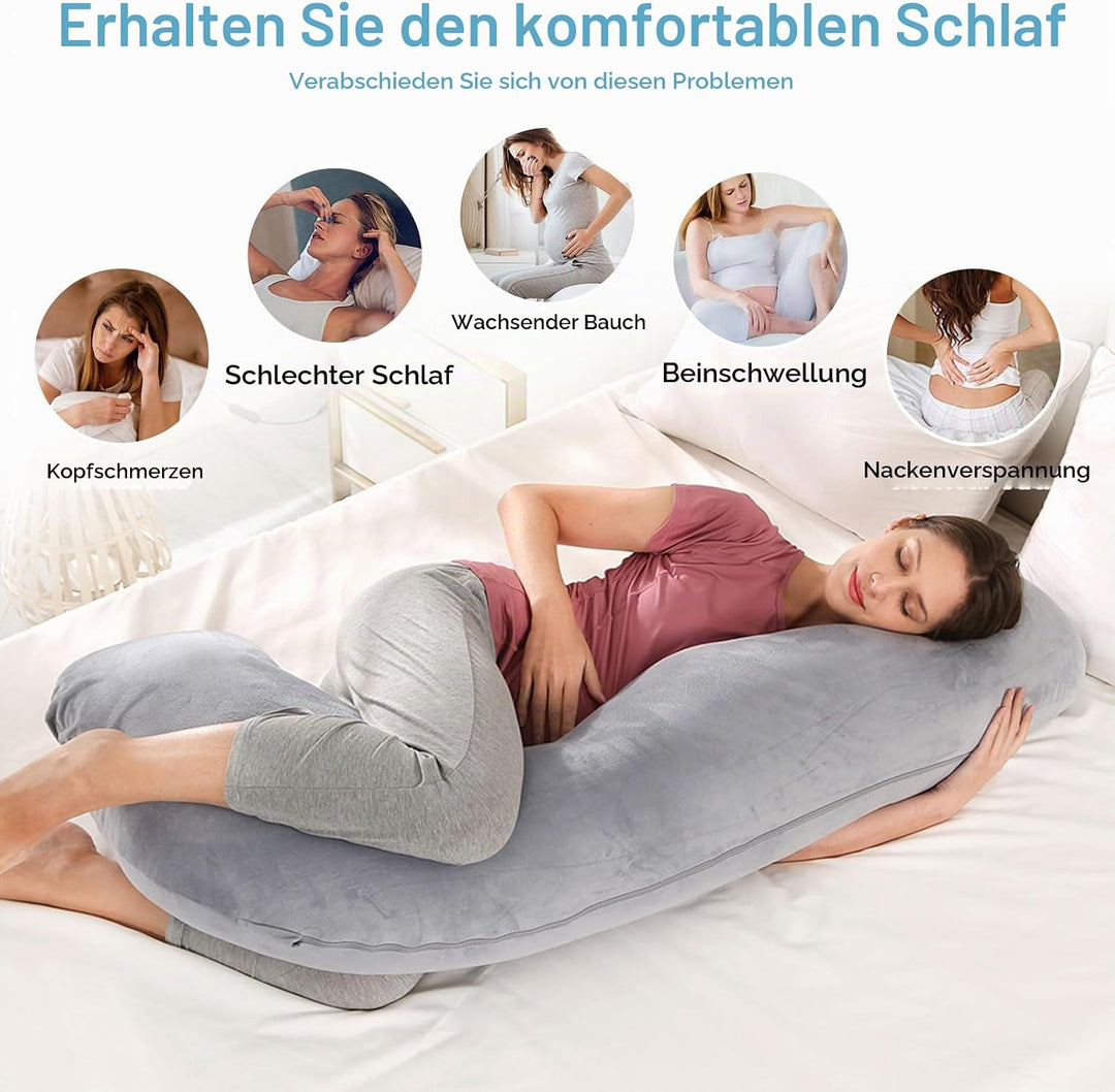 SHANNA Schwangerschaftskissen Seitenschläferkissen Stillkissen Fütternkissen mit Samt Bezug, Lagerun