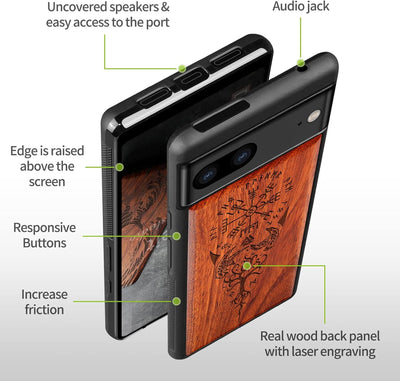 Carveit Holz Handyhülle für Google Pixel 7 Cover [Einzigartiges Design Case] Stossstange hülle Kompa