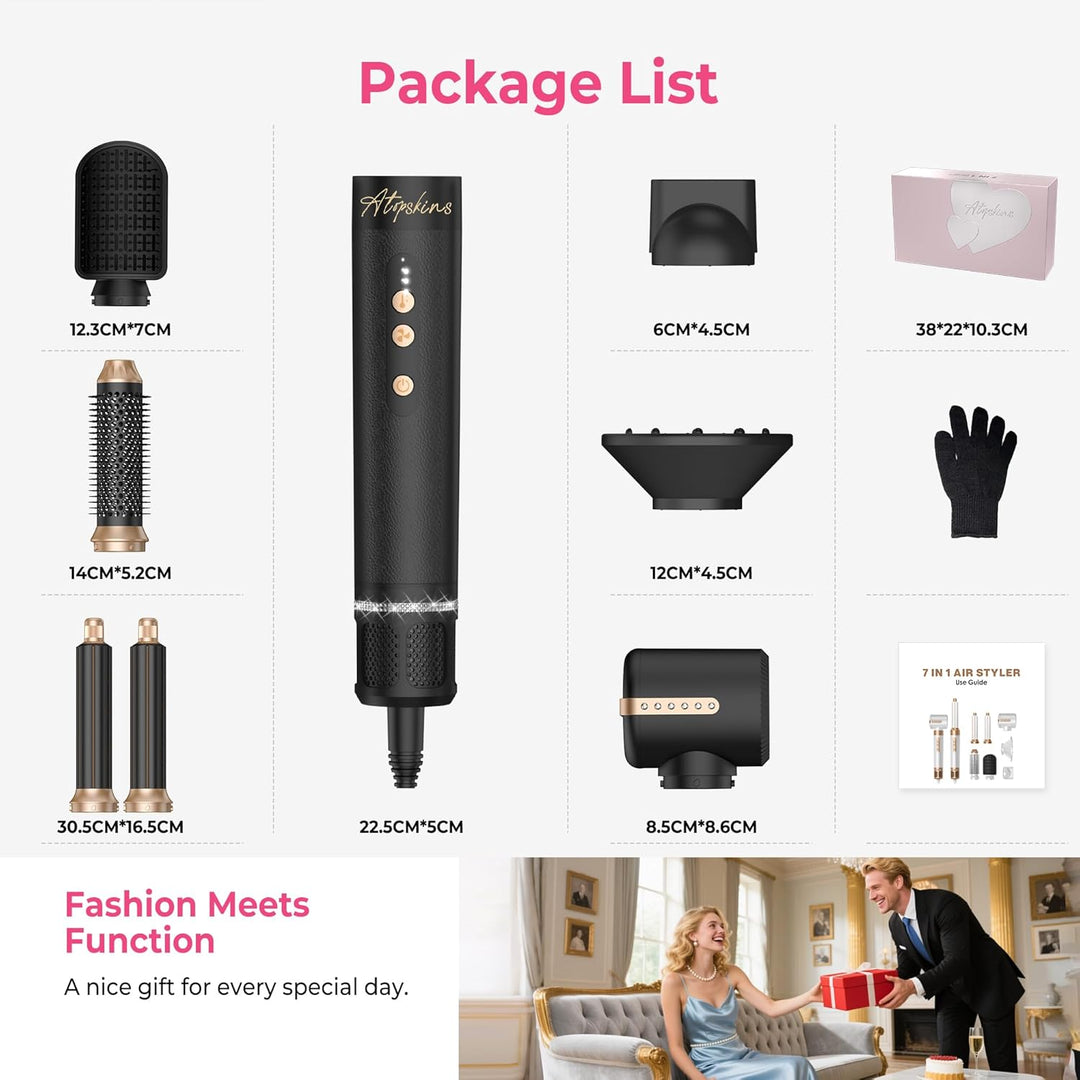 Atopskins 7 in 1 Air Styler, Pro Haarstyler Set, 110000 U/Min Föhn mit Diffusor, 1400W Hair Dryer, H