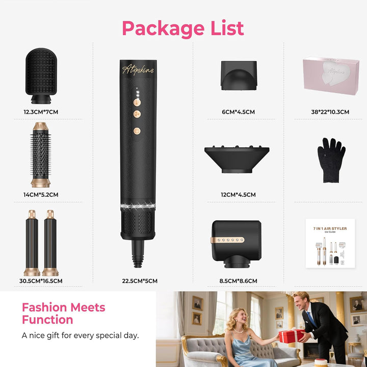 Atopskins 7 in 1 Air Styler, Pro Haarstyler Set, 110000 U/Min Föhn mit Diffusor, 1400W Hair Dryer, H