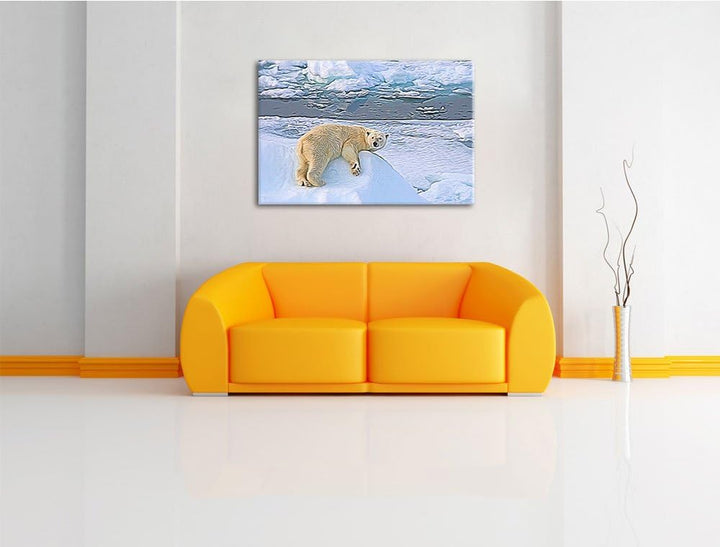 schöner Eisbär auf kleinem Eisberg Deluxe Format: 100x70 cm auf Leinwand, XXL riesige Bilder fertig