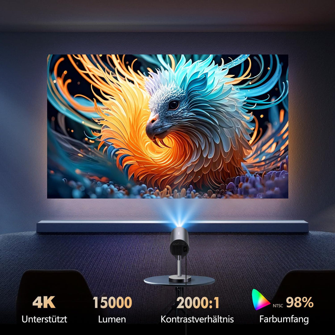 Autofokus/Trapezkorrektur VGKE Mini Beamer Heimkino 4K Unterstützt, 15000 Lumens Full HD Videoprojek