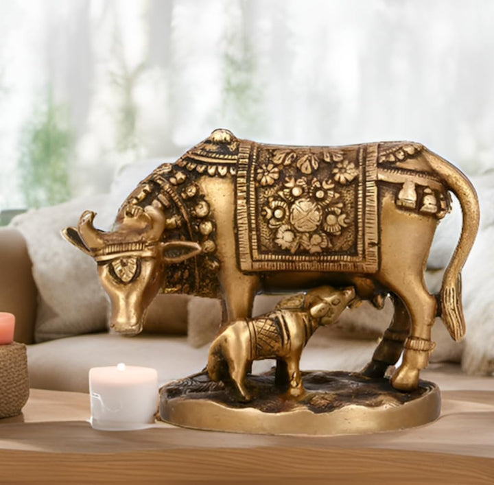 Exotic India Kuh mit Kalb Messing Statue, 13,2 x 5,8 x 10,2 cm