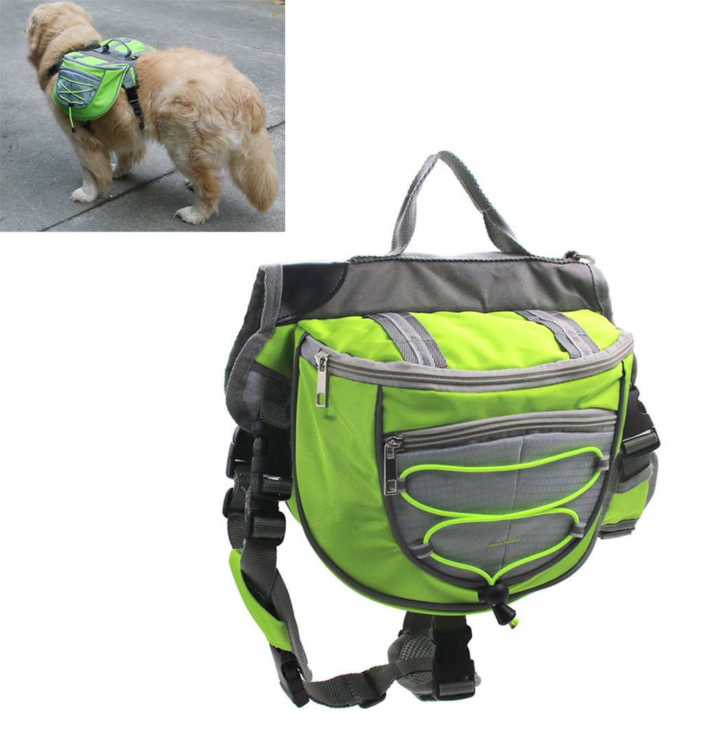 XIAOYU Hund Rucksack, verstellbare Satteltasche Kabelbaum Träger, für Reisen Wandercamping, grün, L