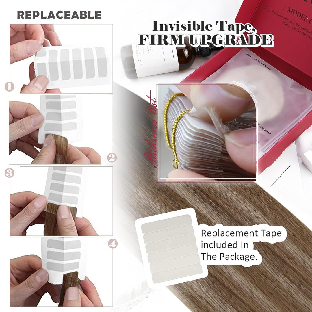 Moresoo Tape in Extensions Echthaar Remy Seamless Extensions Echthaar Tape Klebestreifen Extensions