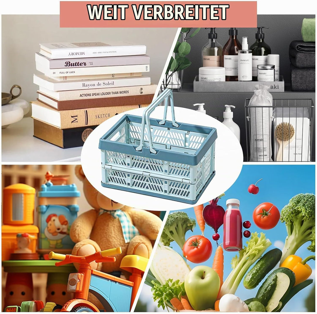 Klappkorb Faltbar, 2 Stück Klappbox Klein mit Henkel 10 L, Stapelbar, Multifunktionaler Aufbewahrung