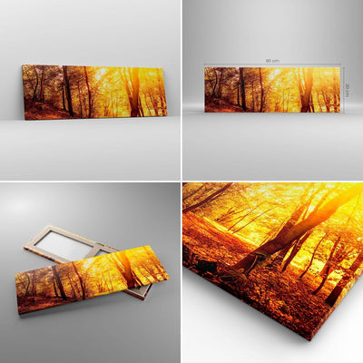 Panorama Bilder auf Leinwand Wald Baum Natur Leinwandbild mit Rahmen 90x30cm Wandbilder Dekoration W