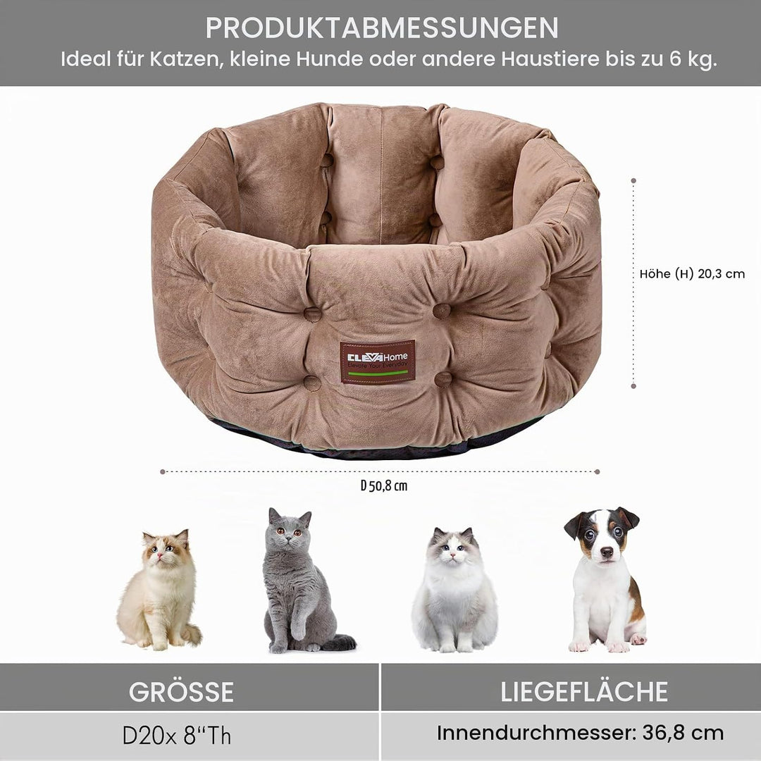 ClevaHome Deep Nest Katzenbett für Katzen bis 7 kg, Rundes Katzenbett für den Innenbereich mit Samto