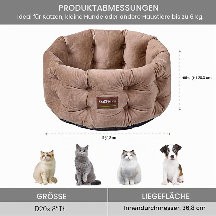 ClevaHome Deep Nest Katzenbett für Katzen bis 7 kg, Rundes Katzenbett für den Innenbereich mit Samto