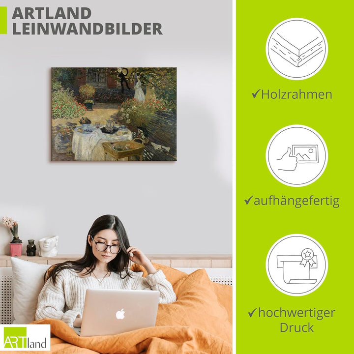 ARTland Leinwandbilder Wandbild Bild auf Leinwand 40x30 cm Wanddeko Sommer Gartenmöbel Tisch Essen F
