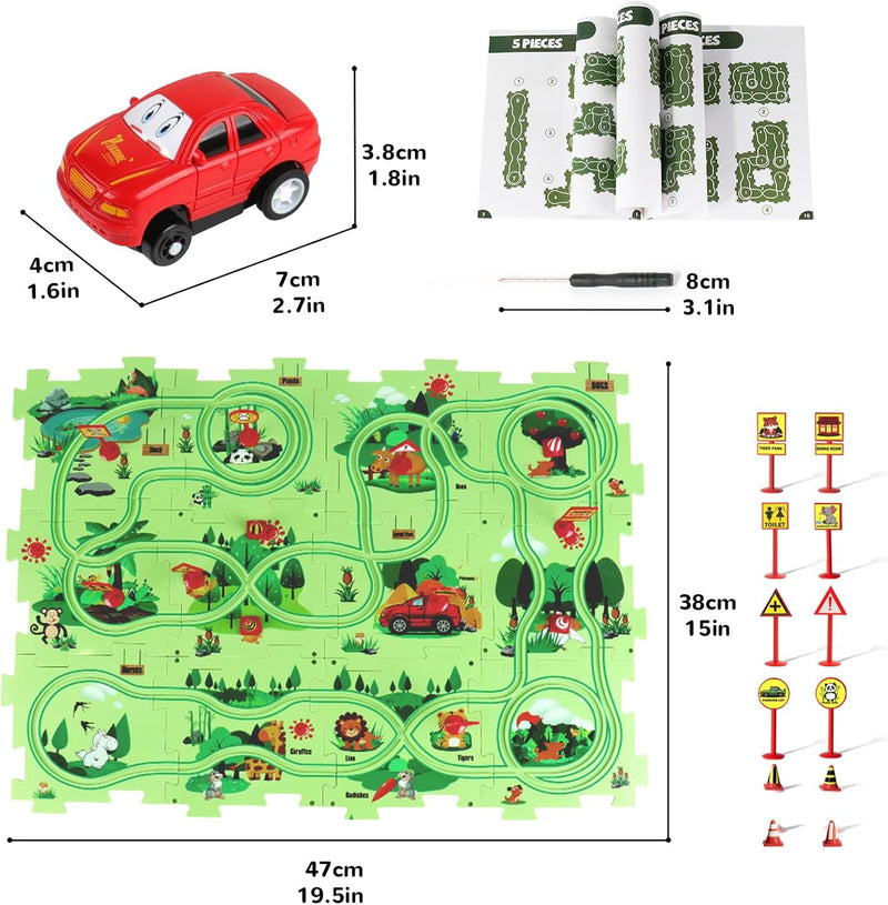 XAZASTOV Auto Spielzeug Autorennbahn DIY Puzzlebahn Kinderspielzeug Spielzeug ab 2-6 Jahren Dinosaur