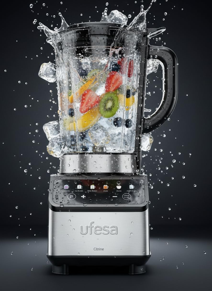 Ufesa Standmixer Digital Citrine 1200W, Glaskrug 1,5L, 7 Automatische Programme, 4 Edelstahlklingen,