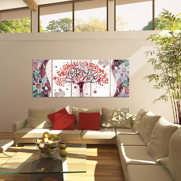 Runa Art Wandbild XXL Gustav Klimt - Baum des Lebens Wohnzimmer 200 x 80 cm Rosa 5 Teilig - Made in