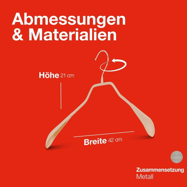 MAWA Kleiderbügel, 10 Stück, Körpergeformte Metallbügel für Jacken, Mäntel, Blazer und Jacketts, 360