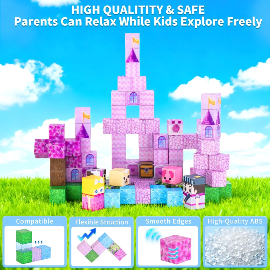 MEESHEEP Magnetische Bausteine Pink Schloss, Baue Genau Die Abgebildeten Modelle | STEM Montessori-S