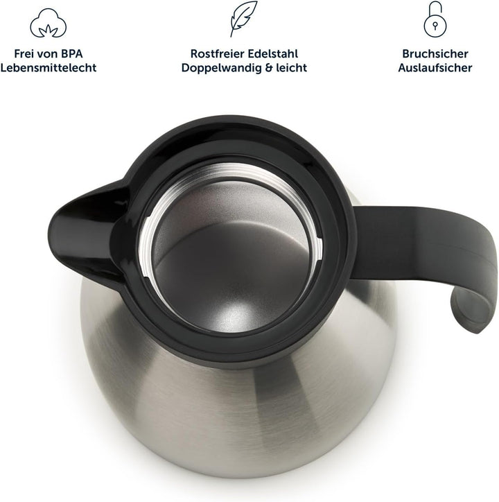 Blumtal Thermoskanne 1l - BPA-freie Teekanne mit Quick Tip Verschluss - auslaufsichere Kaffeekanne t